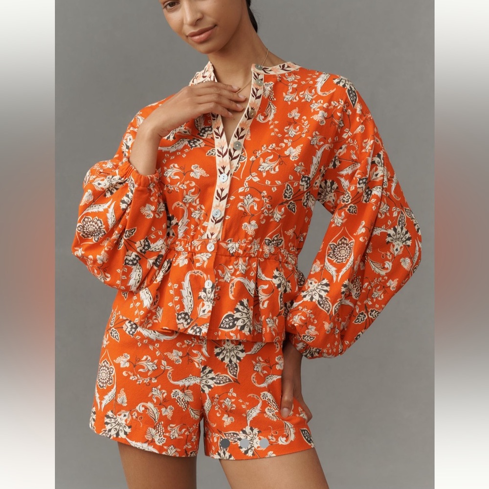 Farm Rio x Anthropologie Long Sleeve Printed Romper NWT M